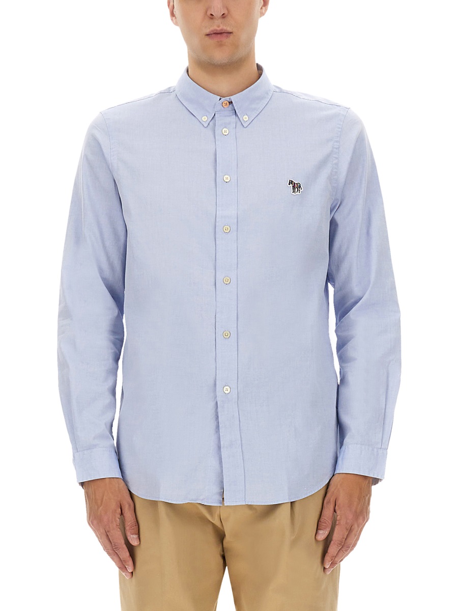 Paul Smith Light Blue Organic Cotton Shirt Grijs