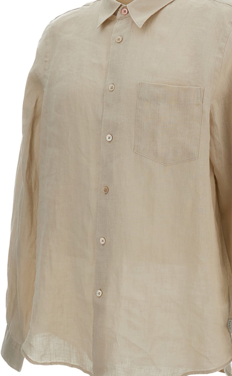 Paul Smith Beige Linen Shirt With Pointed Collar And Patch Pocket Neutraal
