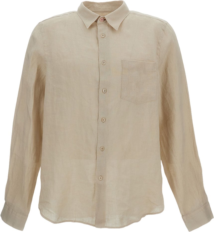 Paul Smith Beige Linen Shirt With Pointed Collar And Patch Pocket Neutraal