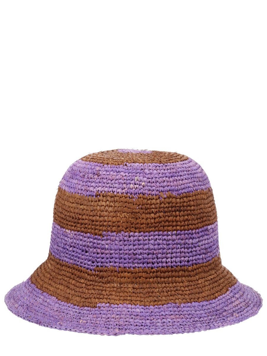 Paul Smith Patch Logo Raffia Striped Hat Bruin