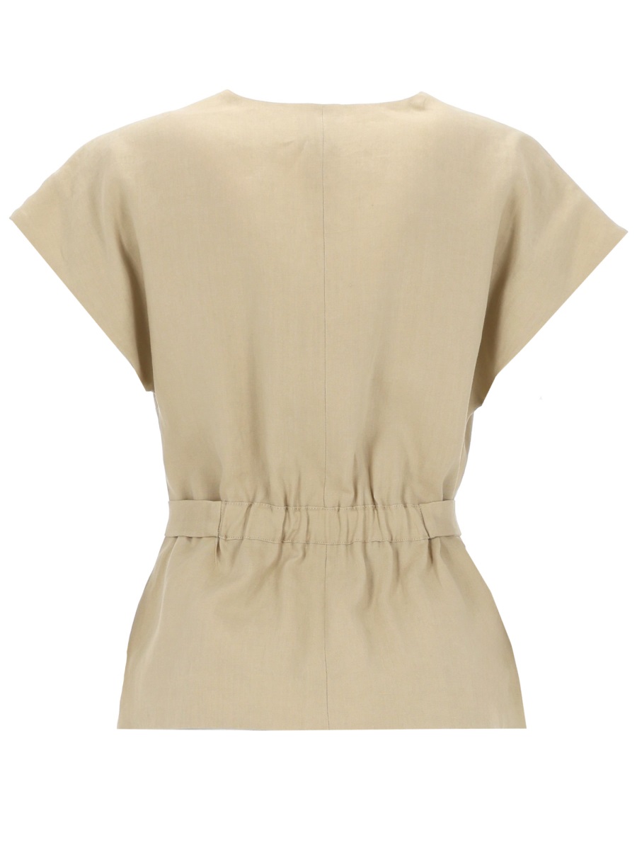 Paul Smith V-Neck Linen Buttoned Top Neutraal