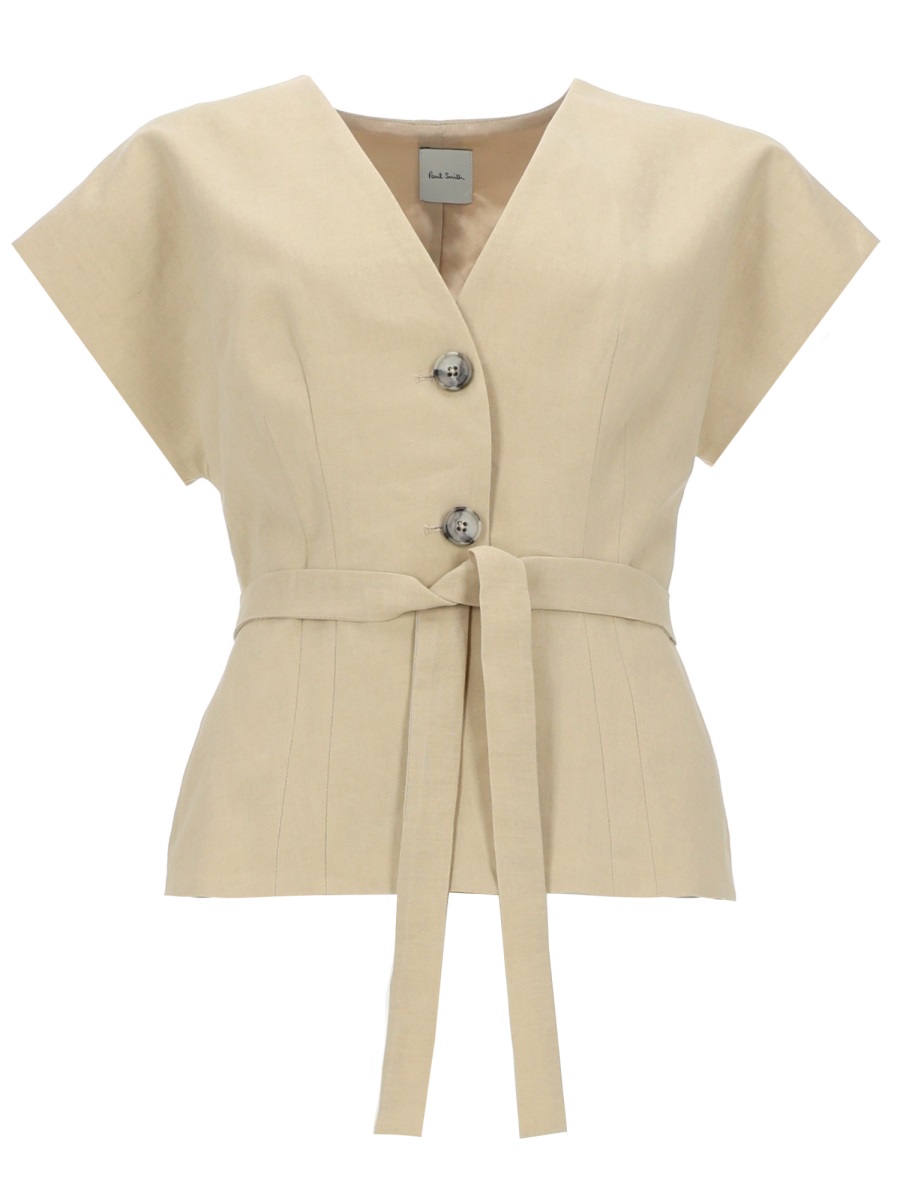 Paul Smith V-Neck Linen Buttoned Top Neutraal