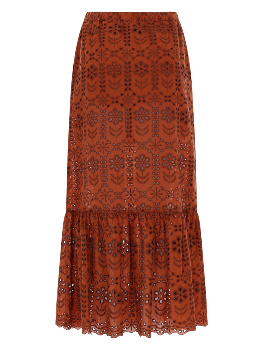 Paul Smith Neutrals Perforated Floral Pattern Maxi Skirt Rood