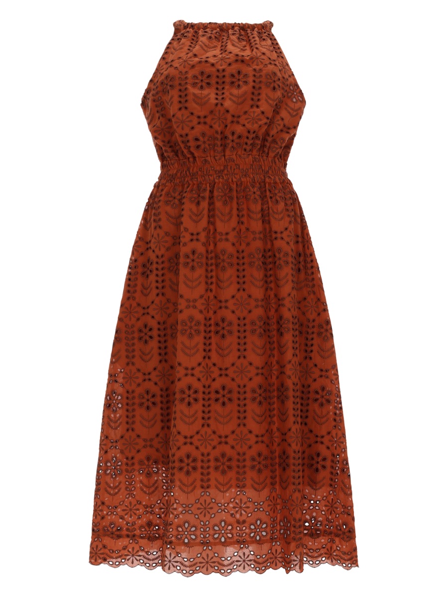 Paul Smith Midi Traforato Floral Perforated Dress Rood