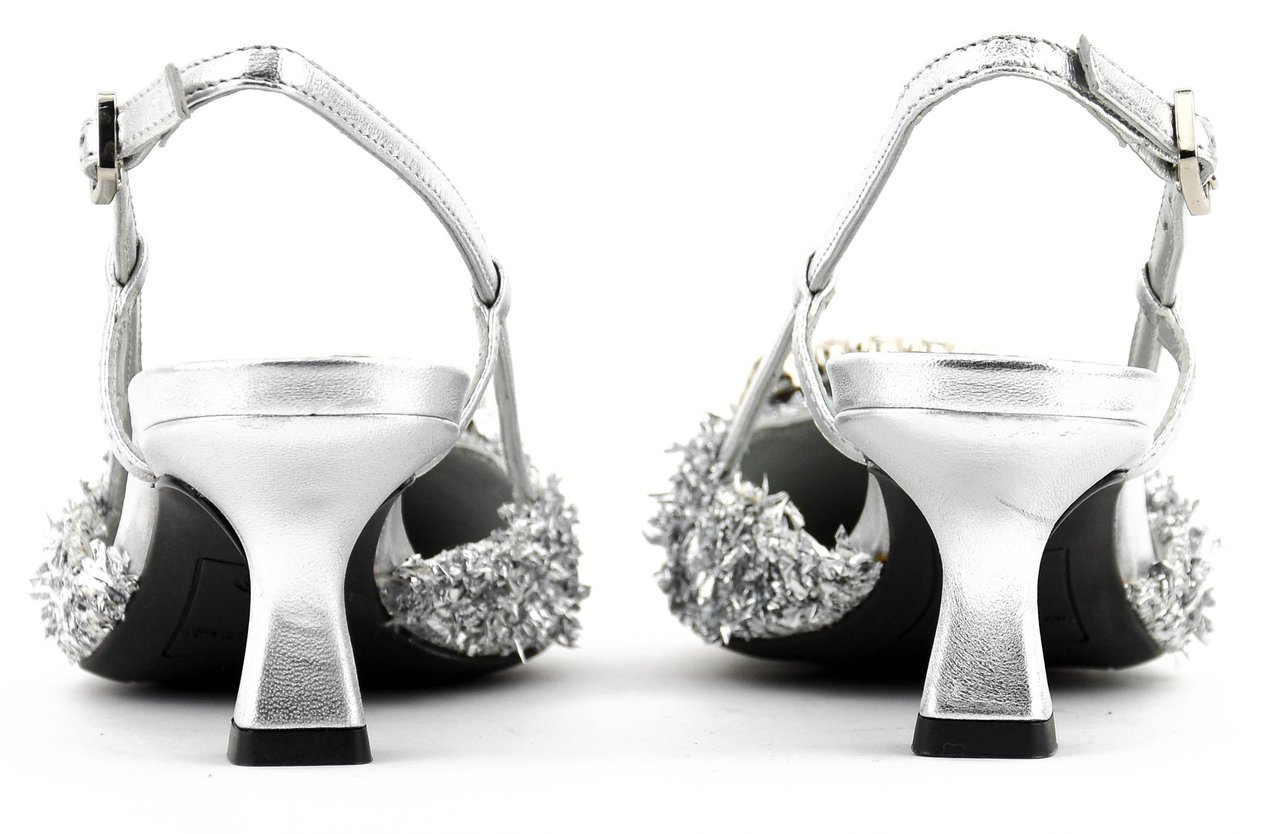 Paul Warmer Carre Slingback Silver Maxi Lurex Zilver