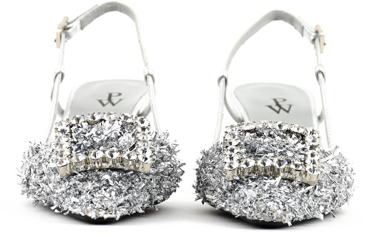 Paul Warmer Carre Slingback Silver Maxi Lurex Zilver