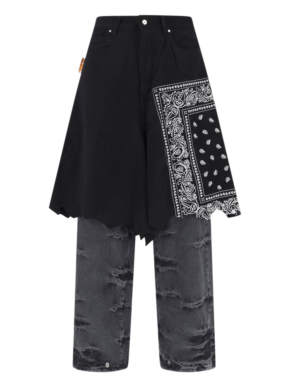 PDF di Domenico Formichetti Grey Layered Paisley Distressed Denim Jeans Zwart