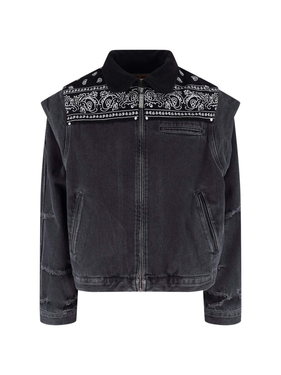 PDF di Domenico Formichetti Black Bandana Print Boxy Denim Jacket Zwart