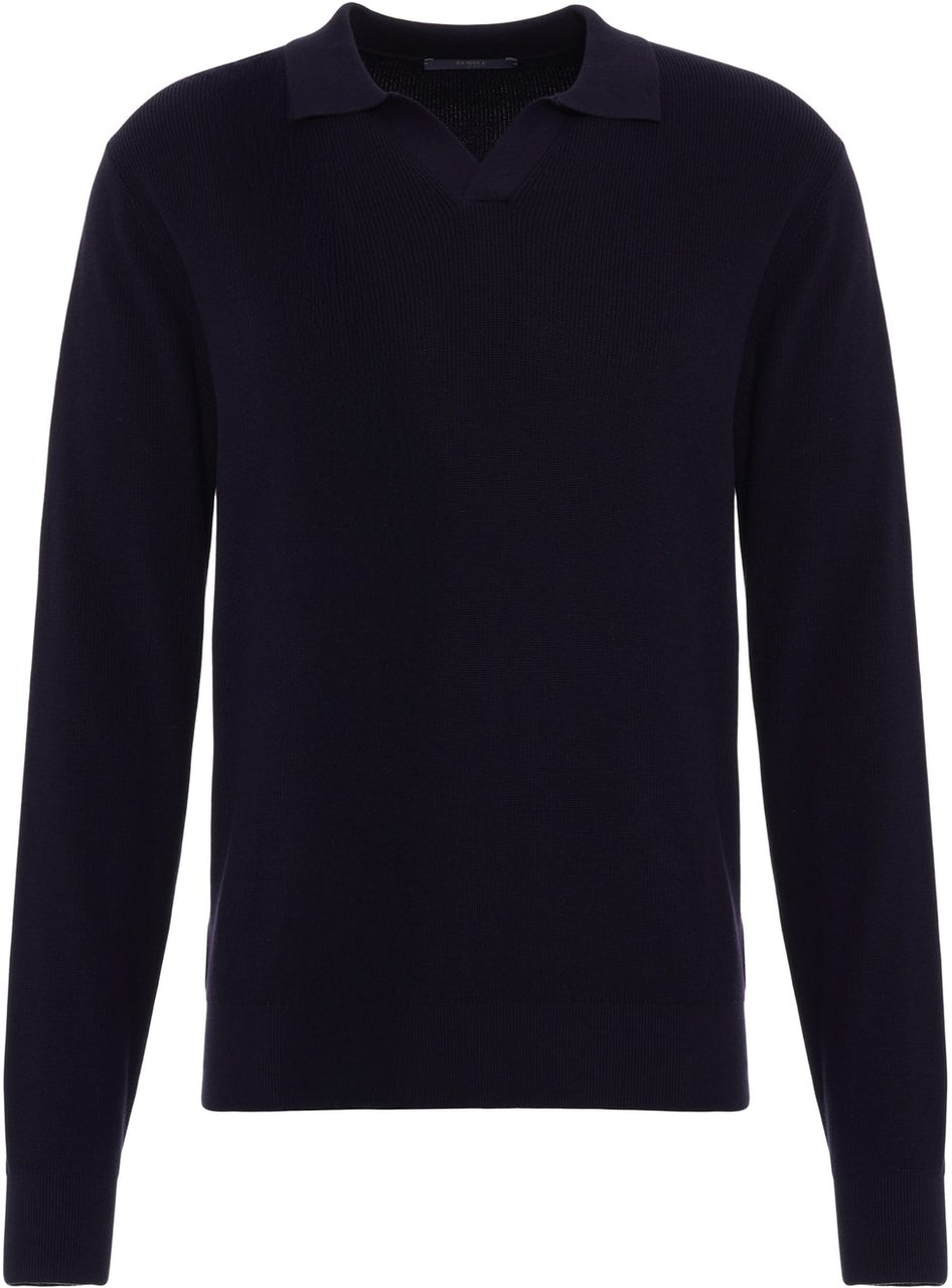 People of Shibuya Long-sleeve skipper polo shirt 'Budou' Blauw