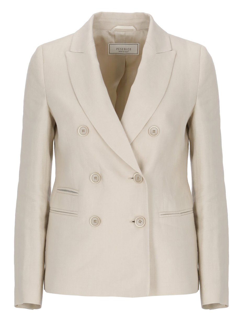 Peserico Beige Linen Double-Breasted Blazer Wit