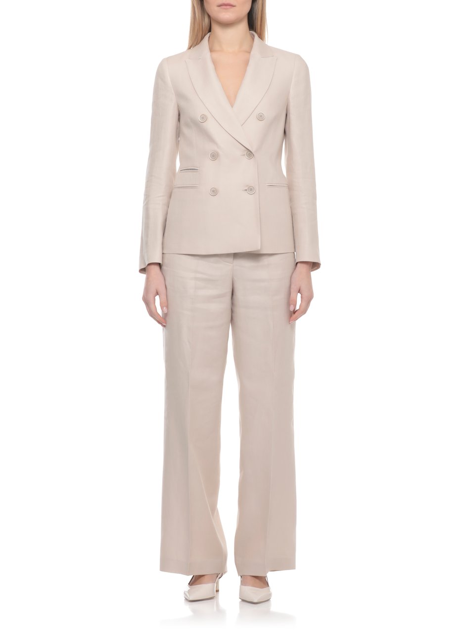 Peserico Beige Linen Double-Breasted Blazer Wit