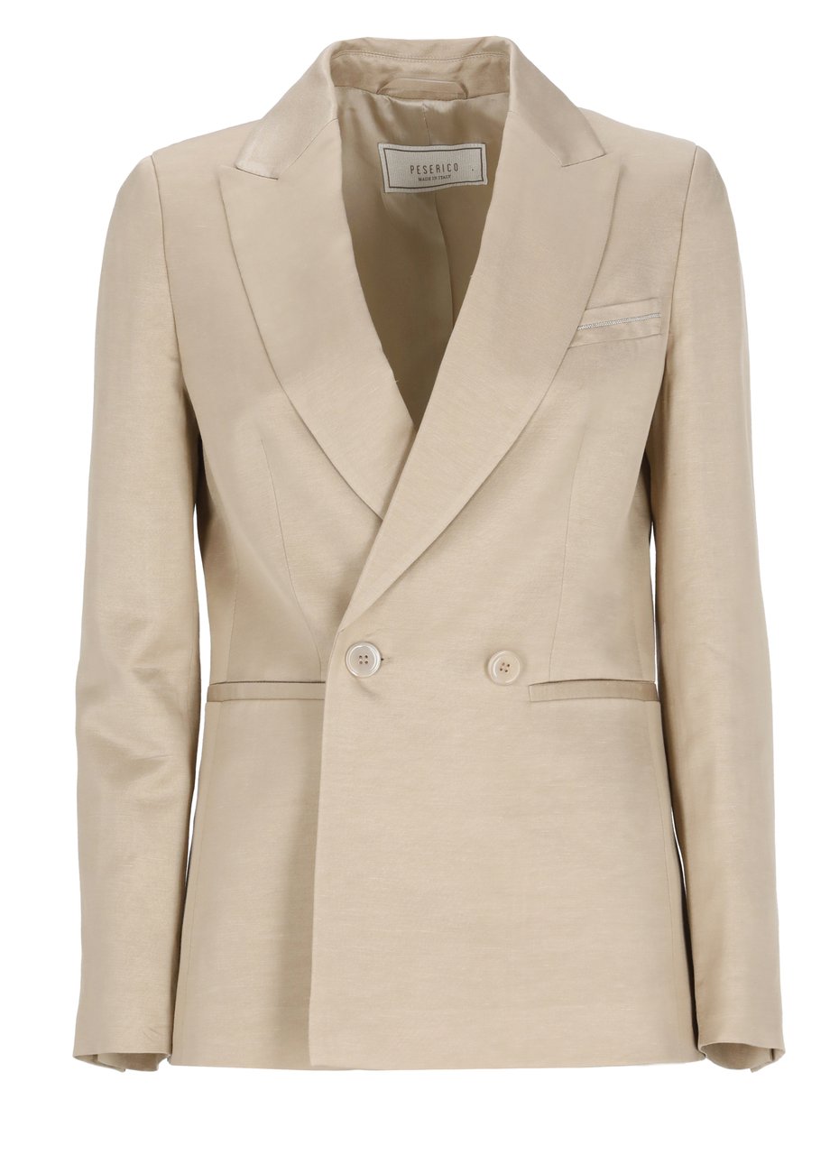 Peserico Beige Viscose-Blend Double-Breasted Blazer Neutraal