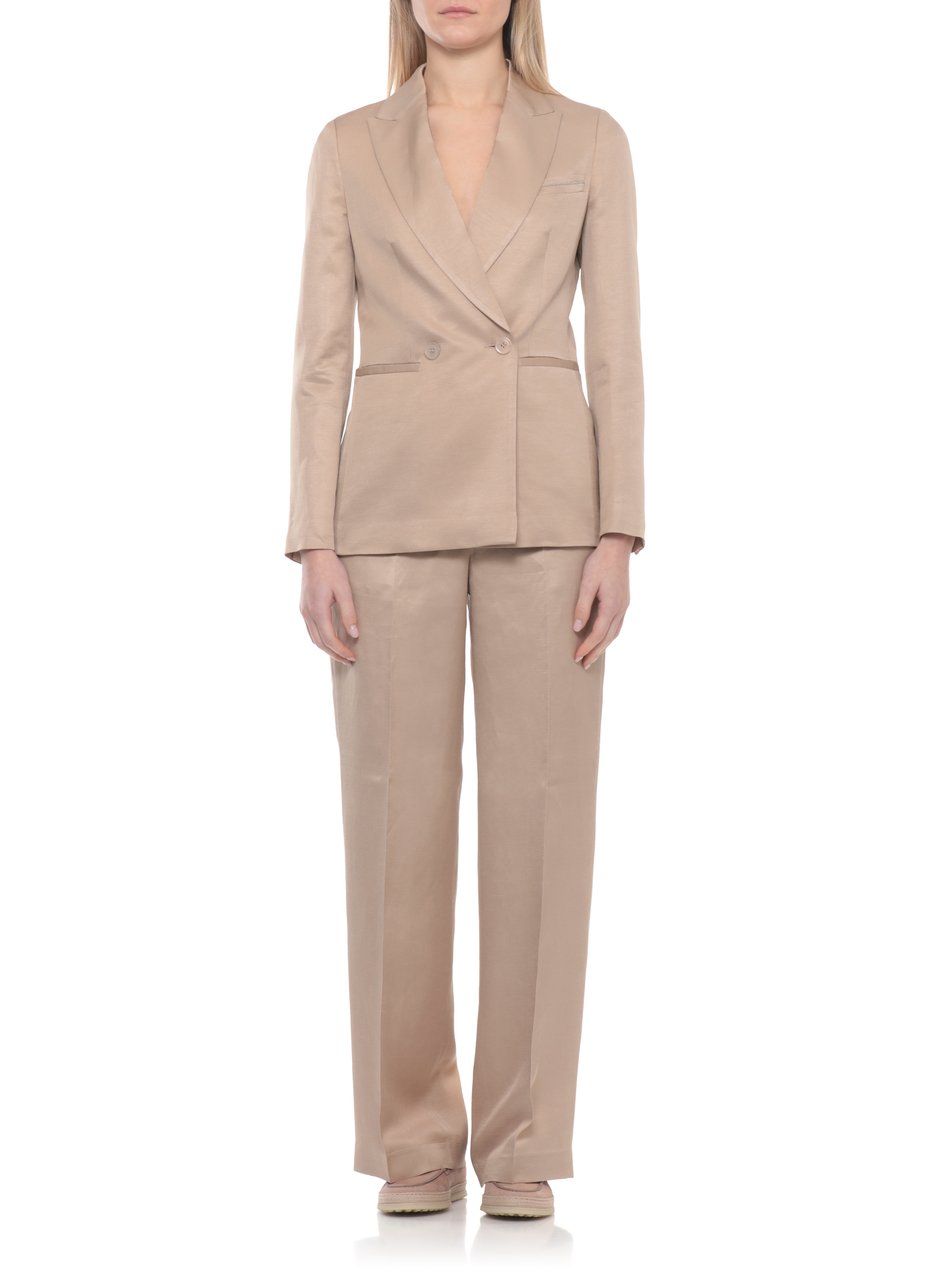 Peserico Beige Viscose-Blend Double-Breasted Blazer Neutraal