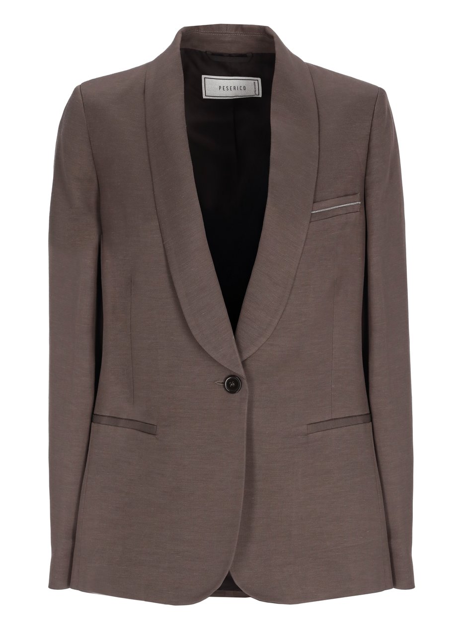 Peserico Brown Viscose Shawl Collar Blazer Grijs