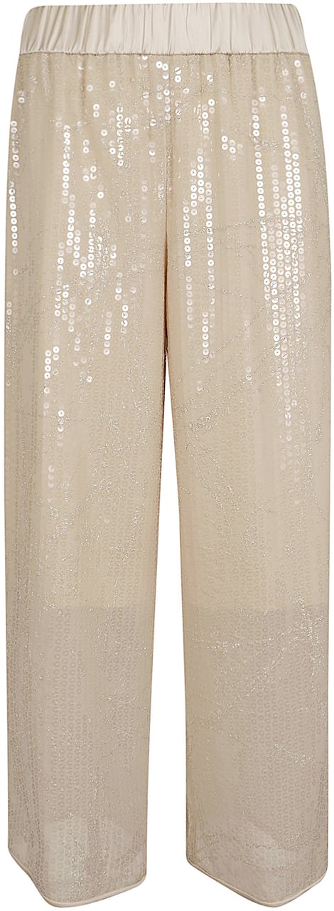 PESERICO PANTALONE GEORGETTE CON RICAMO DI PALLETTE Beige