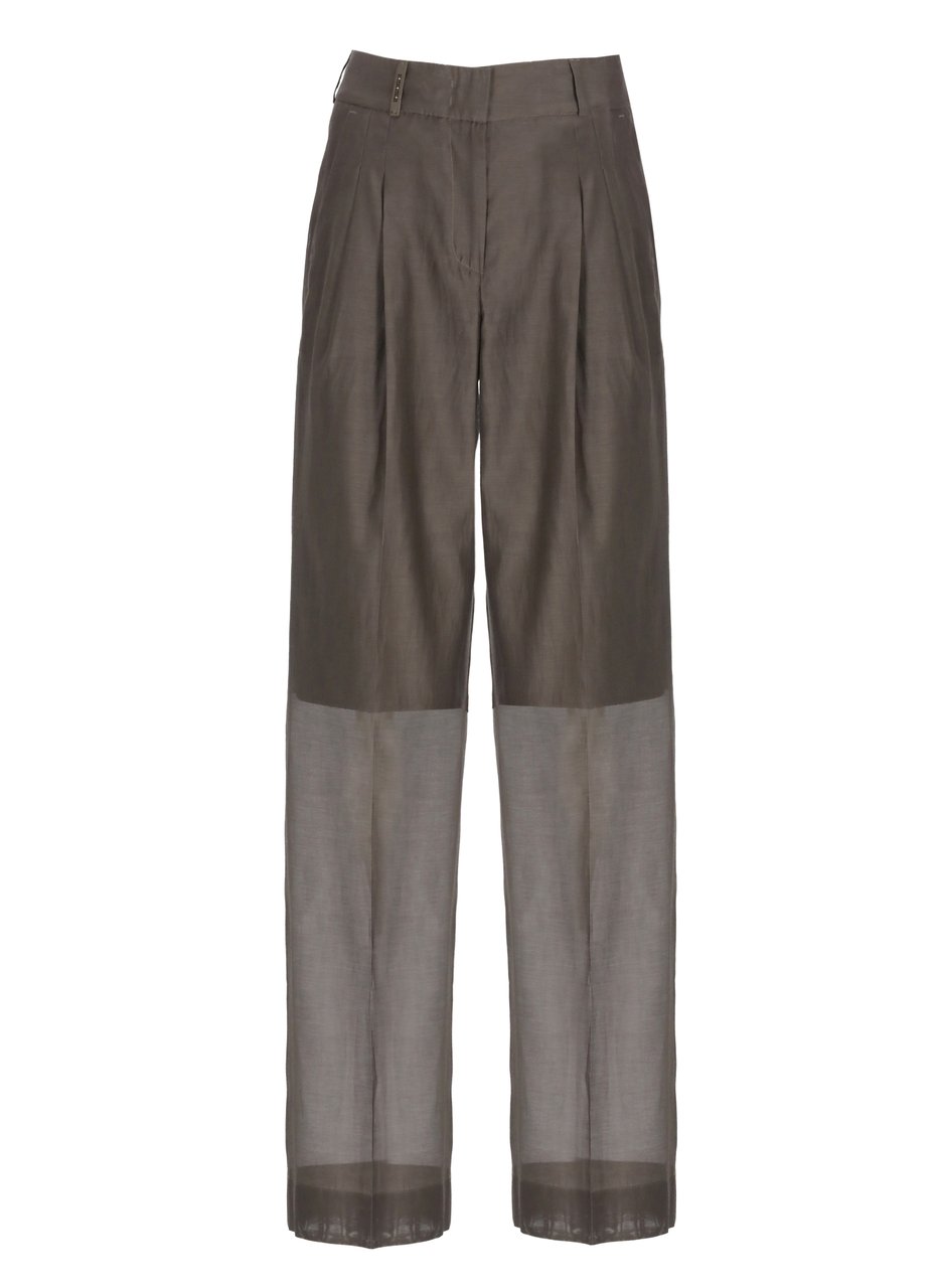 Peserico Brown Cotton-Silk Straight-Leg Pants Grijs