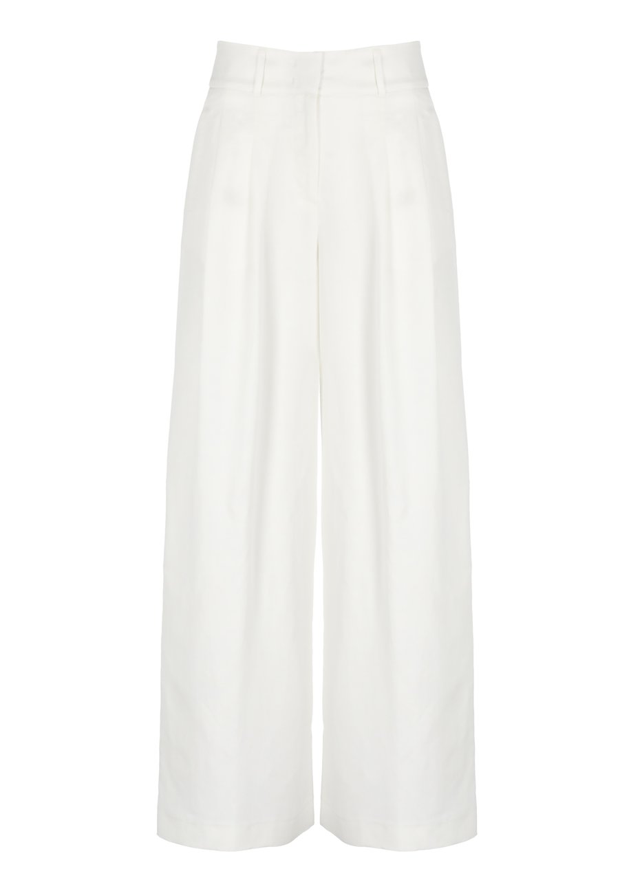 Peserico Ivory Viscose-Linen Wide-Leg Pants Wit