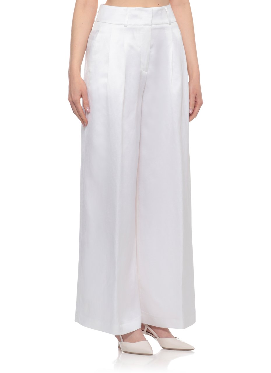Peserico Ivory Viscose-Linen Wide-Leg Pants Wit