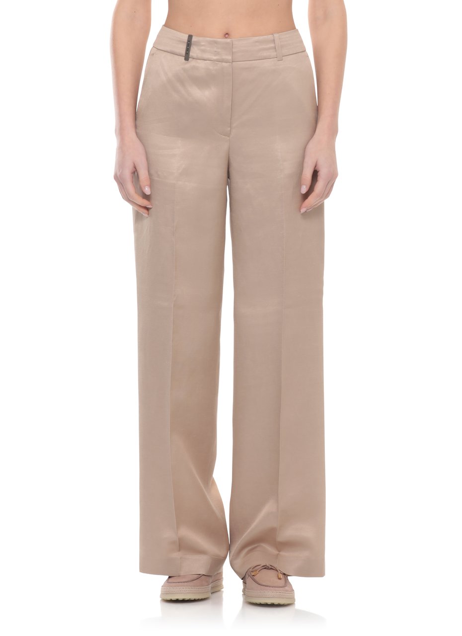 Peserico Brown Linen Straight-Leg Pants Roze
