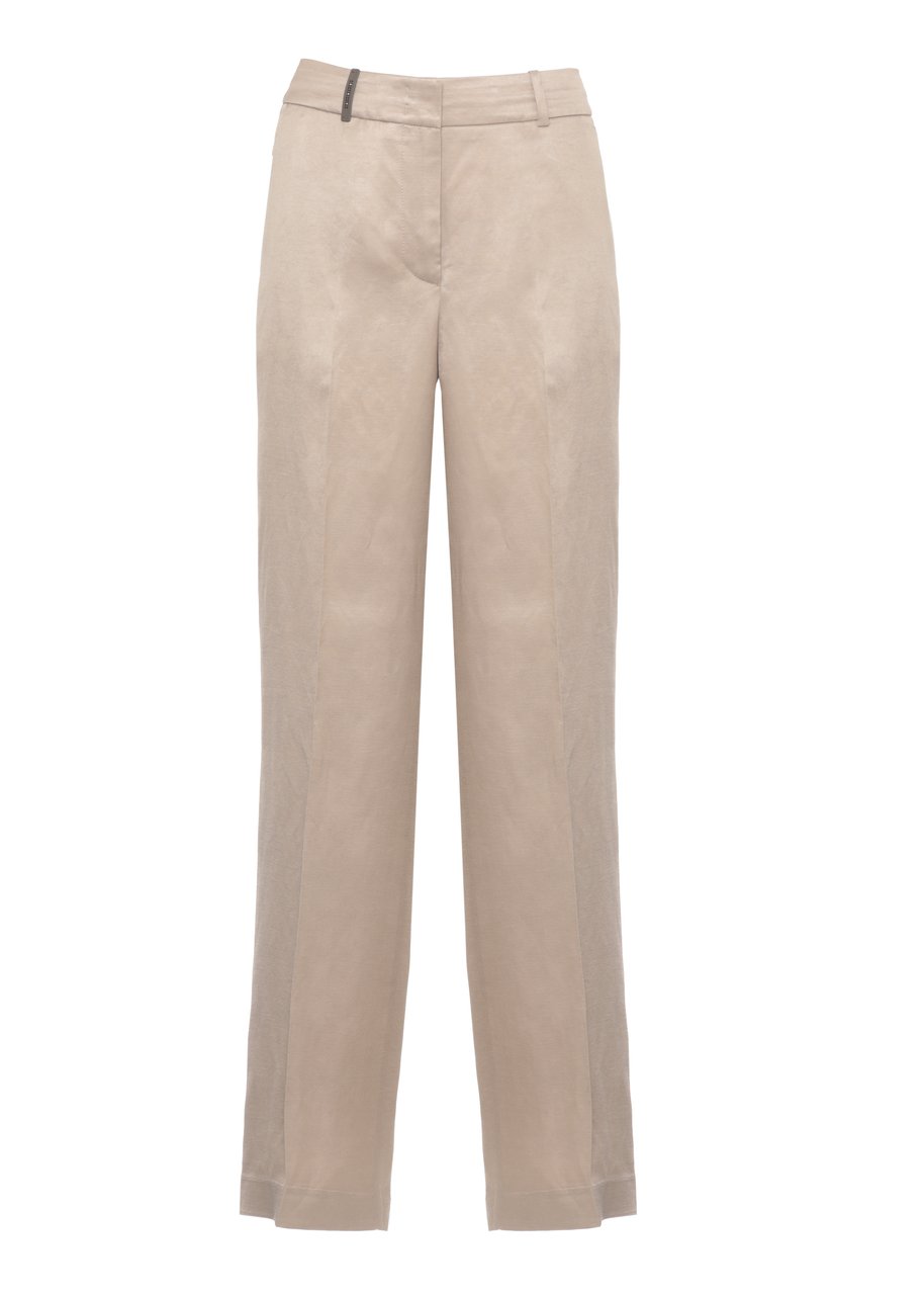 Peserico Brown Linen Straight-Leg Pants Roze