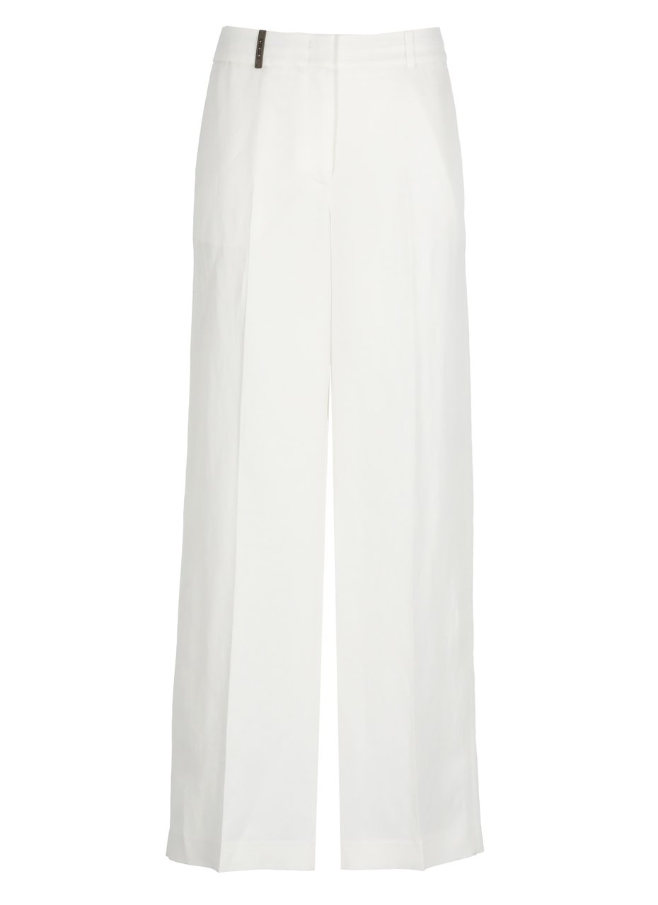 Peserico Ivory Linen Straight-Leg Pants Rood