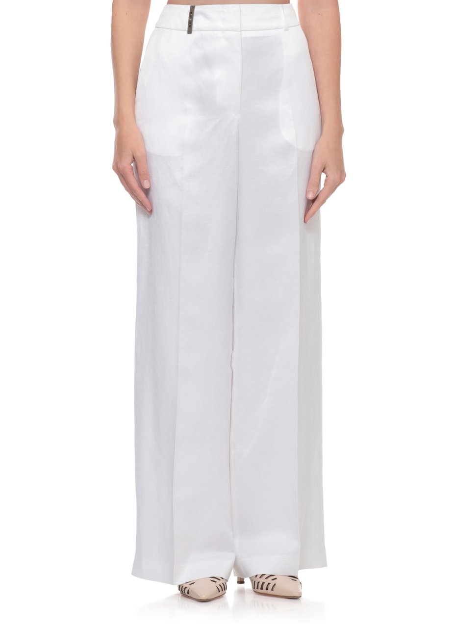 Peserico Ivory Linen Straight-Leg Pants Rood
