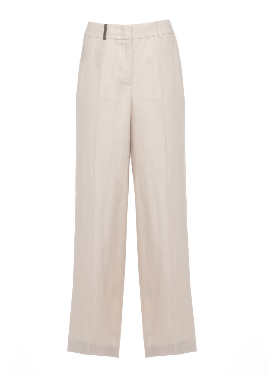 Peserico Beige Linen Straight-Leg Pants Grijs