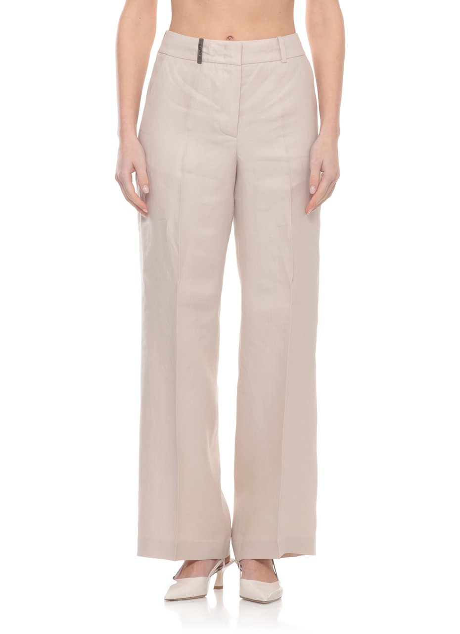 Peserico Beige Linen Straight-Leg Pants Grijs
