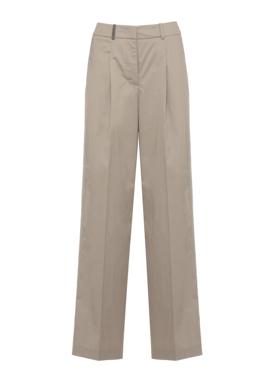 Peserico Brown Cotton Embellished Straight-Leg Pants Neutraal