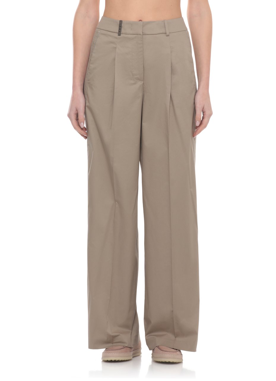 Peserico Brown Cotton Embellished Straight-Leg Pants Neutraal