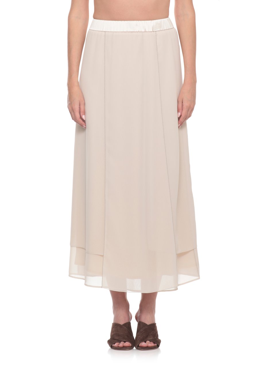 Peserico Ivory Midi Skirt With Volant Layers And Light Point Embellishments Grijs