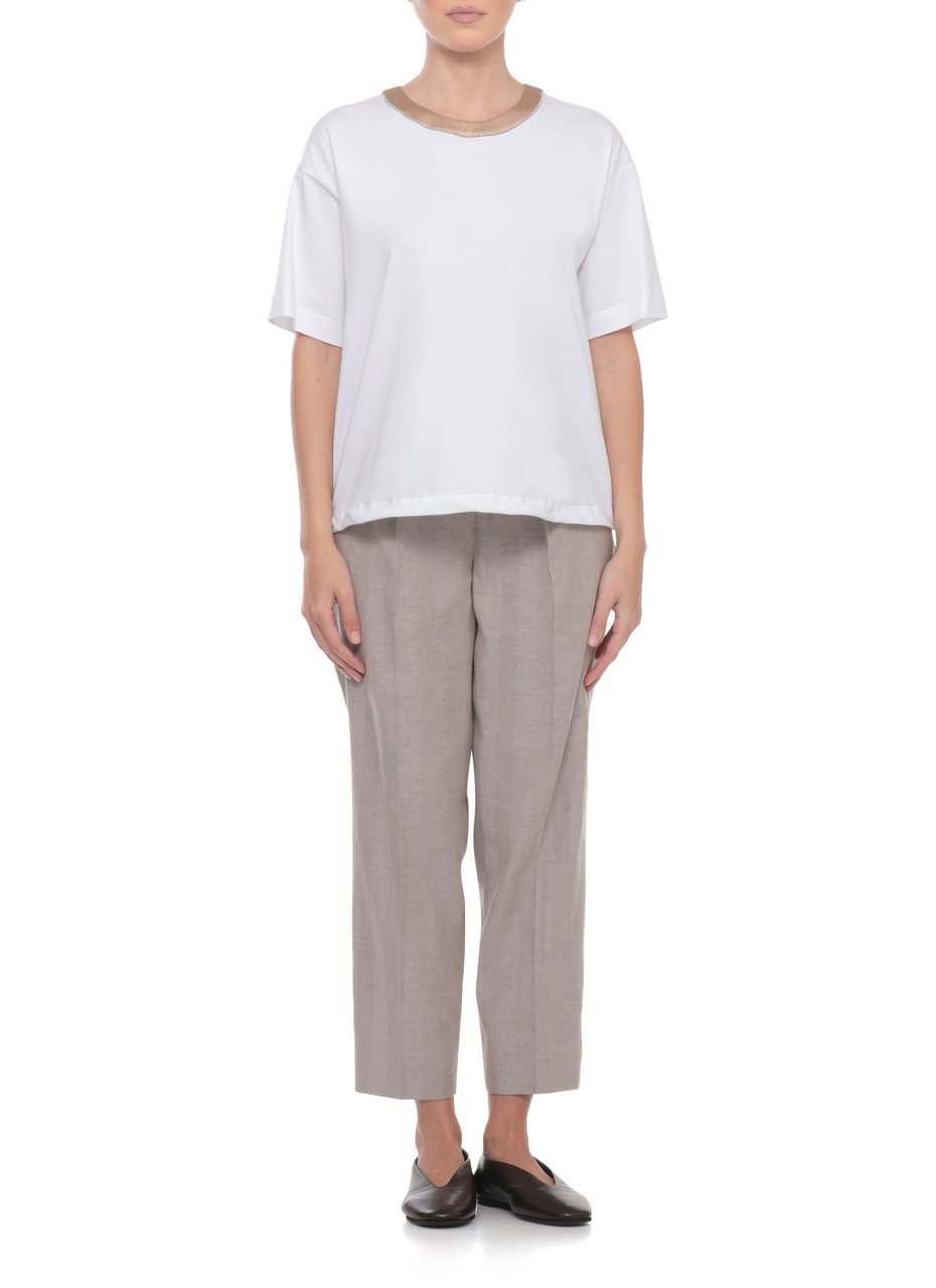 Peserico White Cotton-Blend Silk-Trim T-Shirt Wit