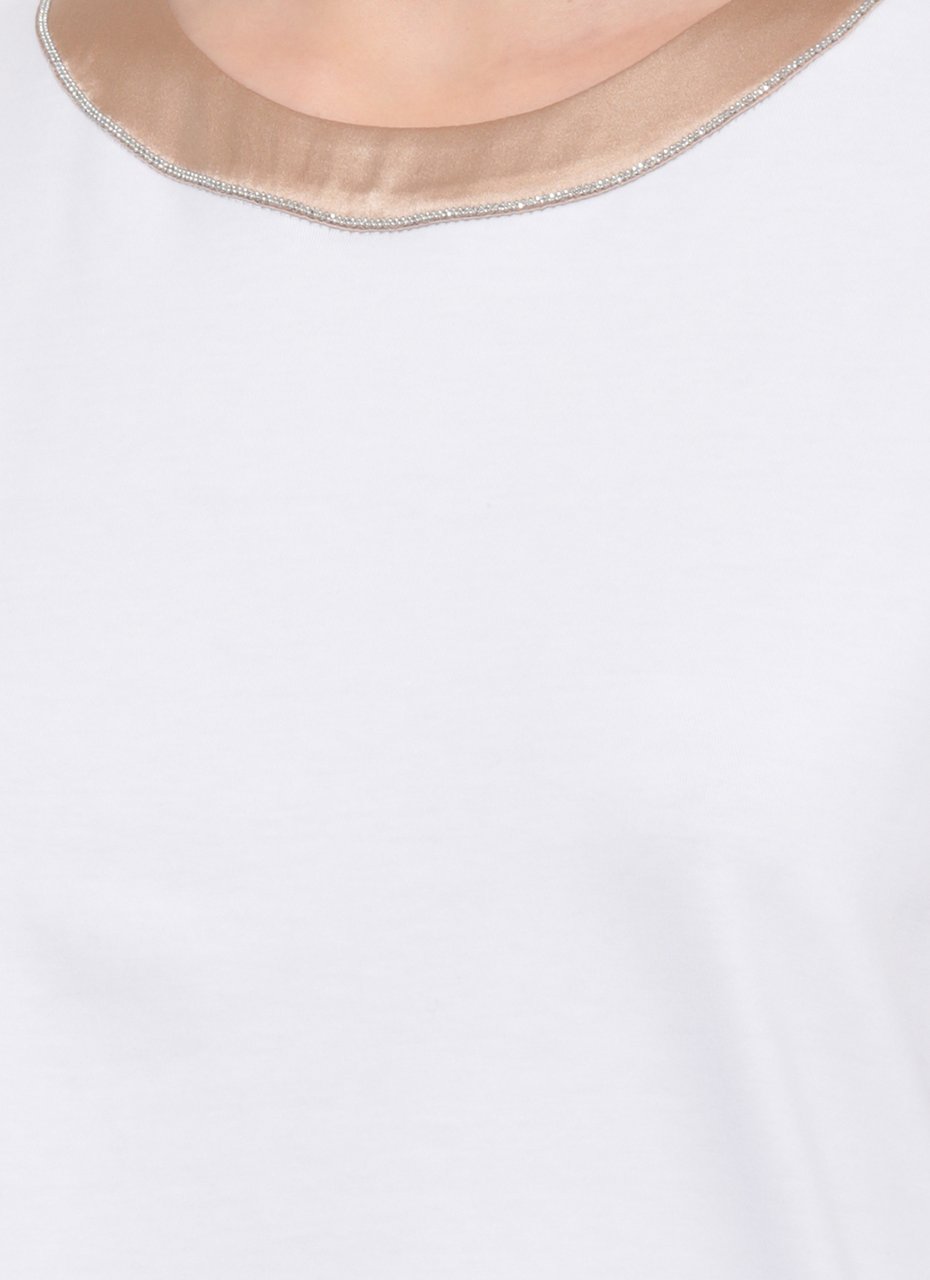 Peserico White Cotton-Blend Silk-Trim T-Shirt Wit