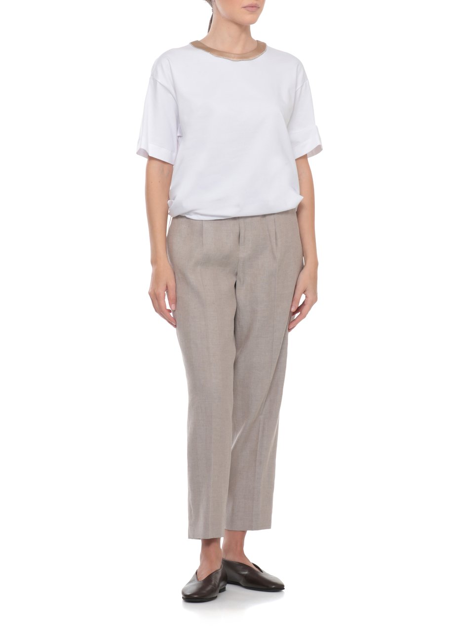 Peserico White Cotton-Blend Silk-Trim T-Shirt Wit