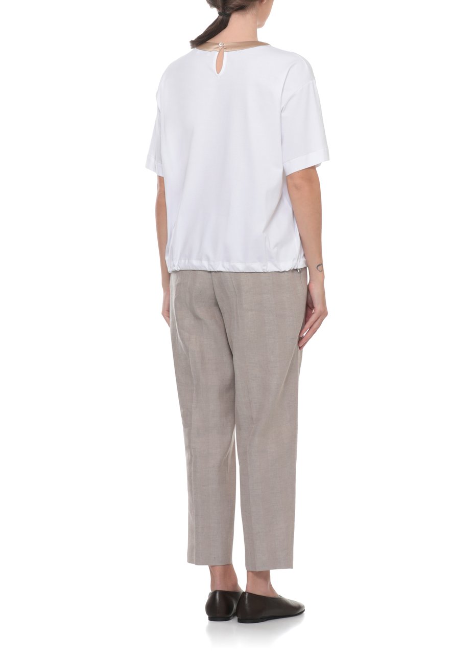 Peserico White Cotton-Blend Silk-Trim T-Shirt Wit