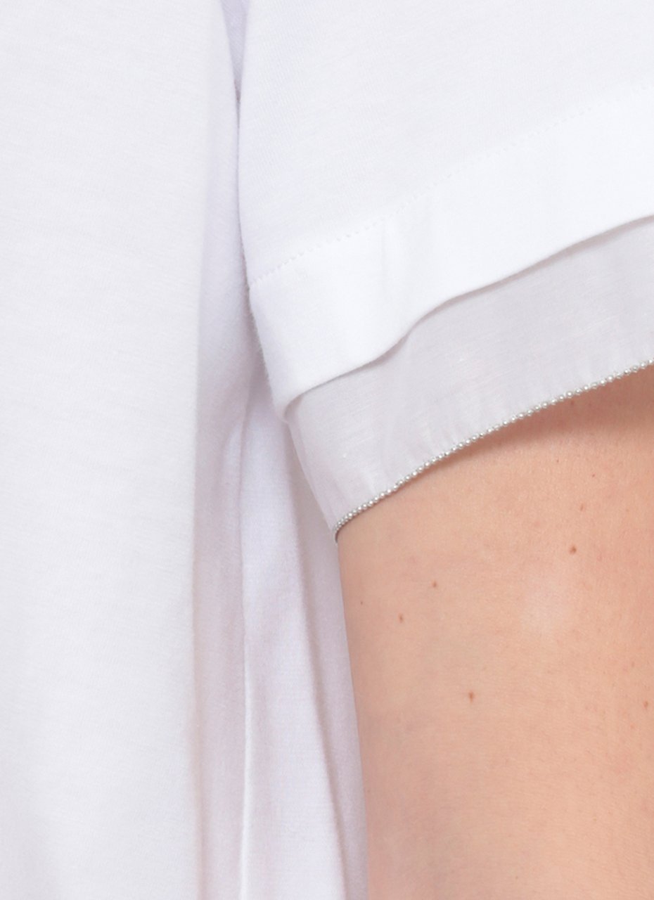 Peserico White Cotton Embellished T-Shirt Wit