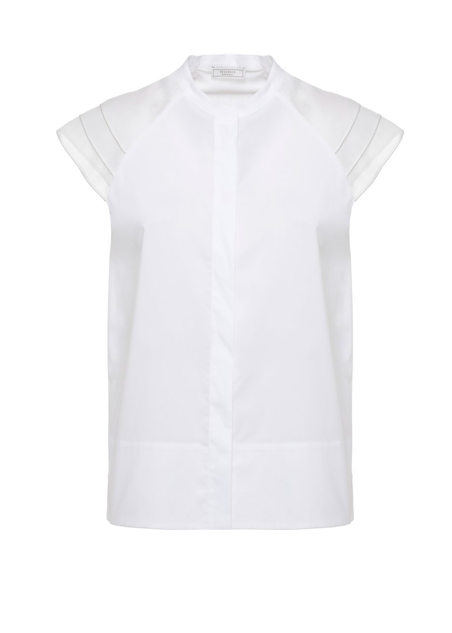 Peserico White Silk Shoulders Cotton Blouse Wit
