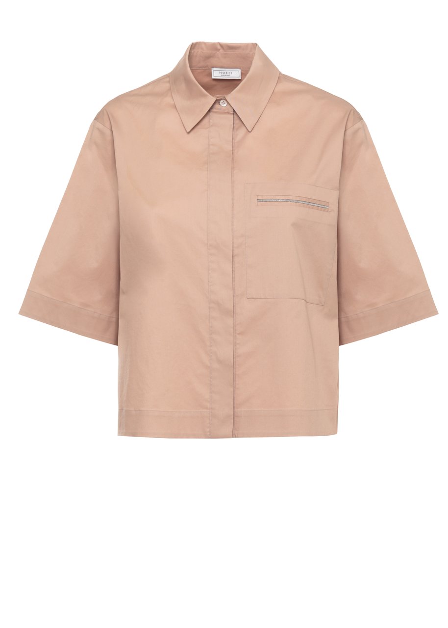 Peserico Brown Cotton Embellished Shirt Neutraal