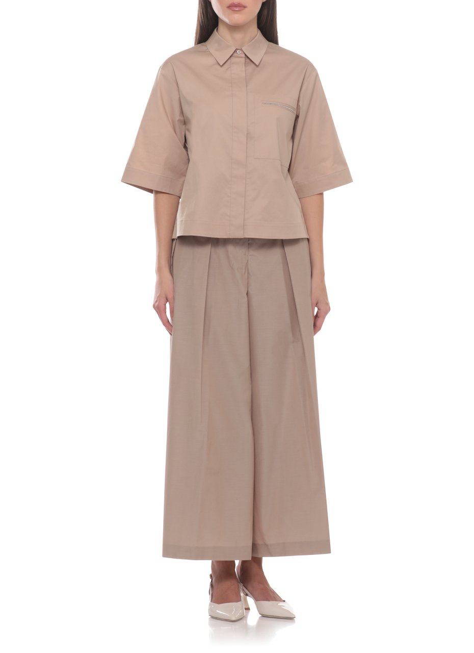Peserico Brown Cotton Embellished Shirt Neutraal