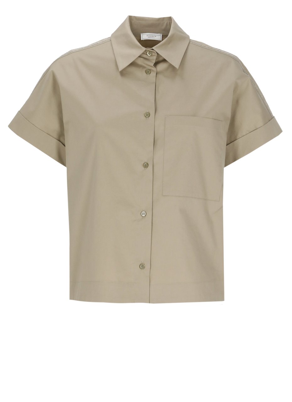 Peserico Green Cotton Embellished Shirt Neutraal