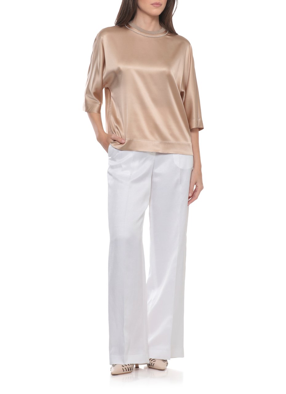 Peserico Gold Silk Round Neck Blouse Neutraal