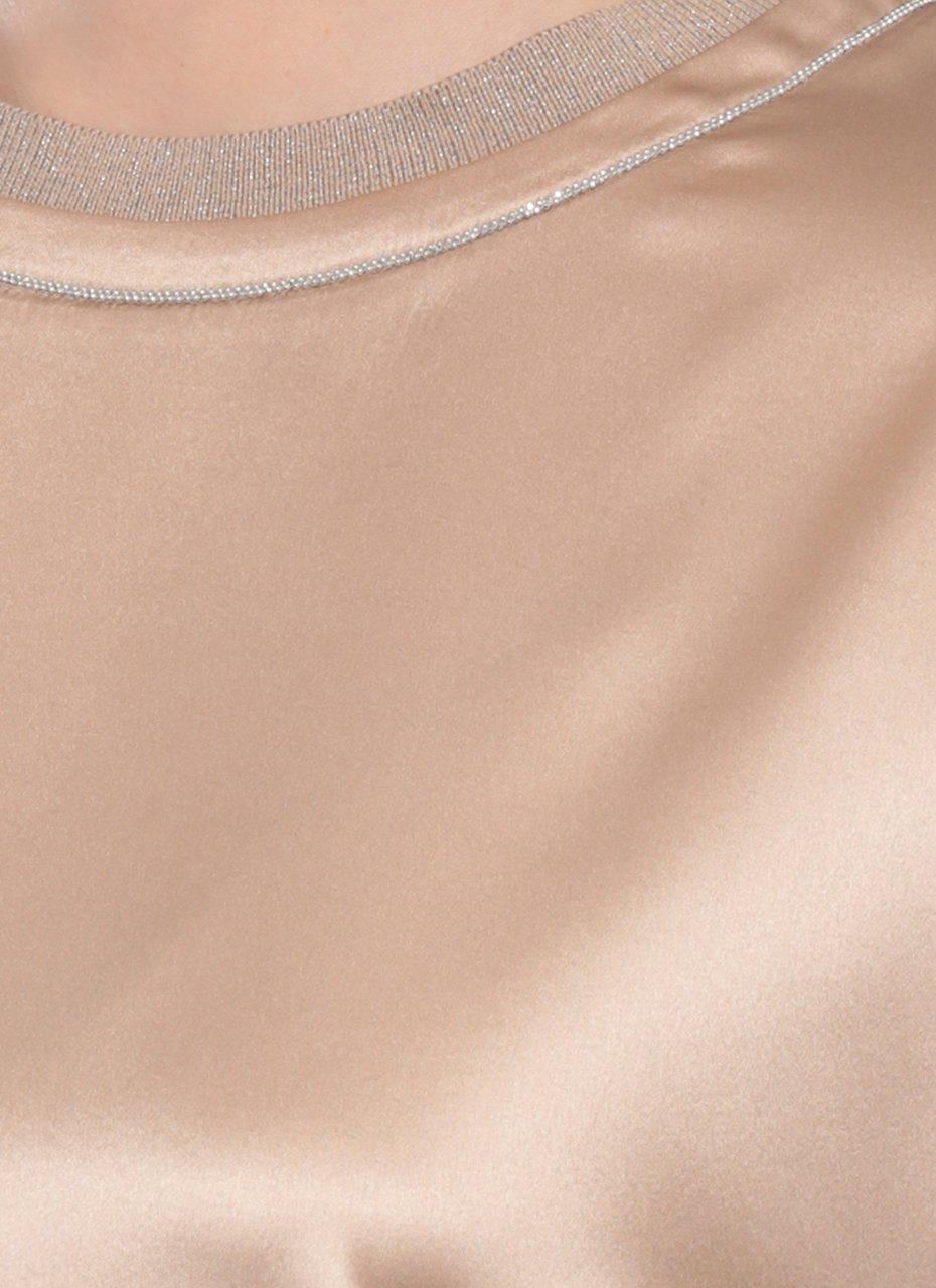 Peserico Gold Silk Round Neck Blouse Neutraal