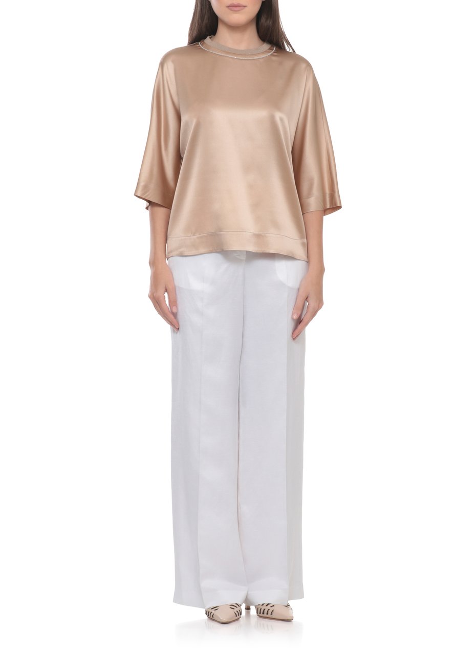Peserico Gold Silk Round Neck Blouse Neutraal