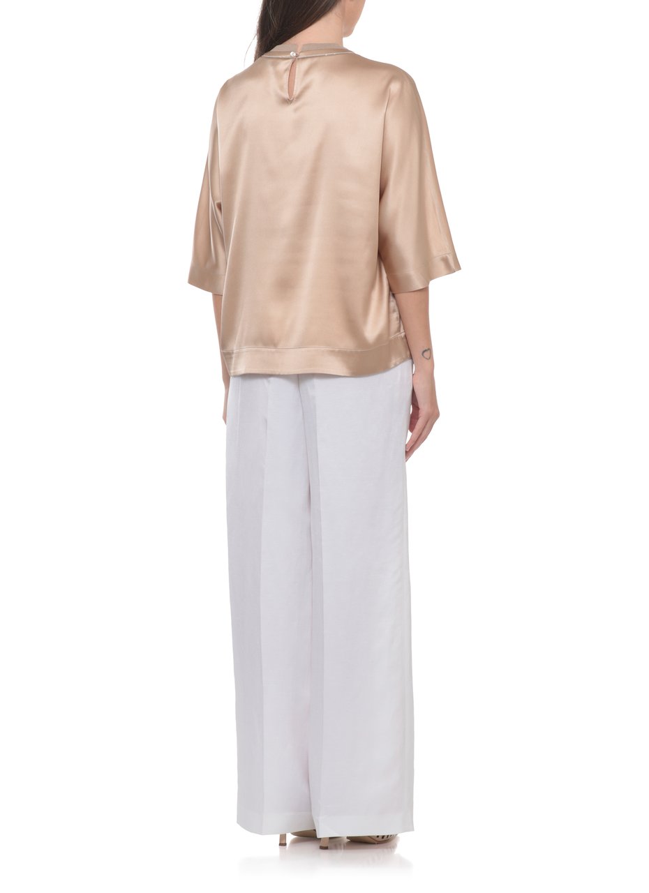 Peserico Gold Silk Round Neck Blouse Neutraal