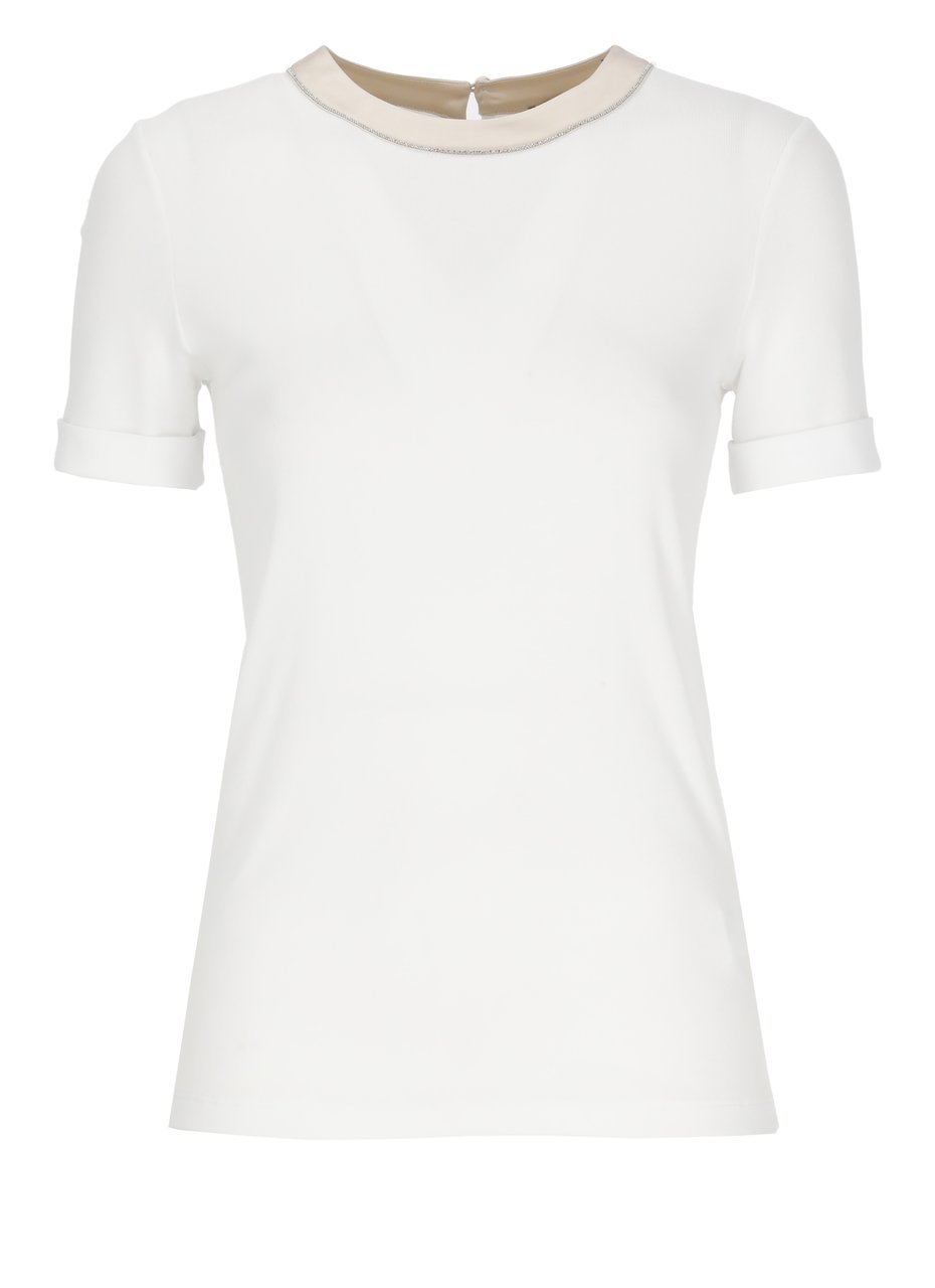 Peserico White Cotton Crewneck T-Shirt Wit