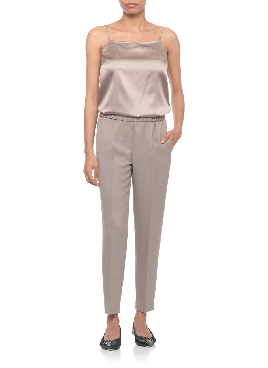 Peserico Brown Silk Embellished Tank Top Grijs