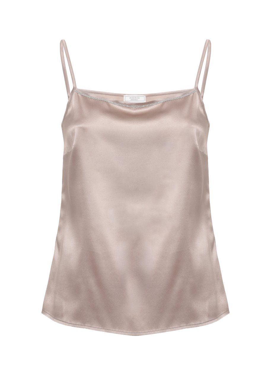 Peserico Brown Silk Embellished Tank Top Grijs