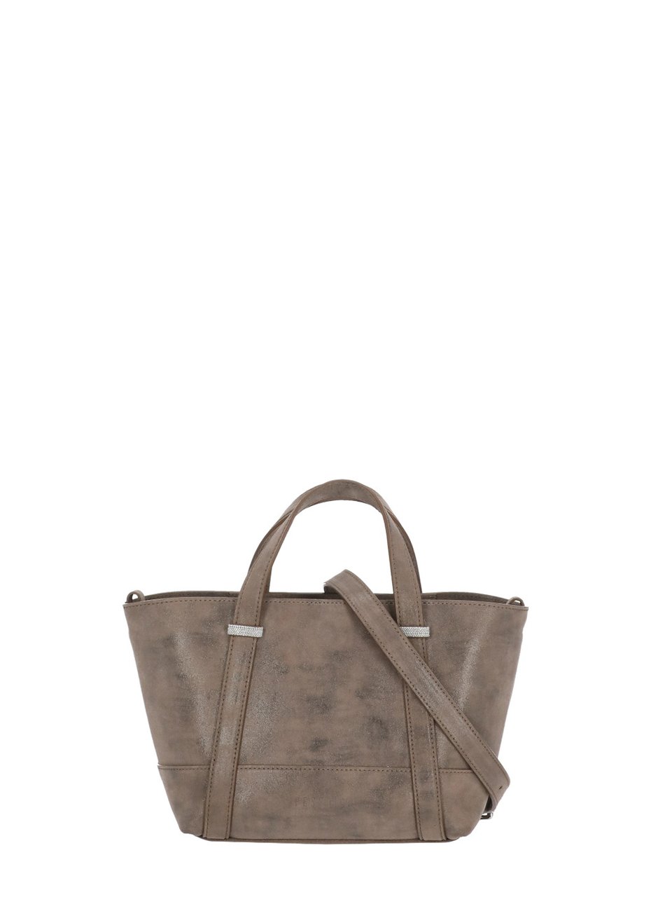 Peserico Brown Suede Bag With Rhinestone Embellishments And Removable Strap Bruin