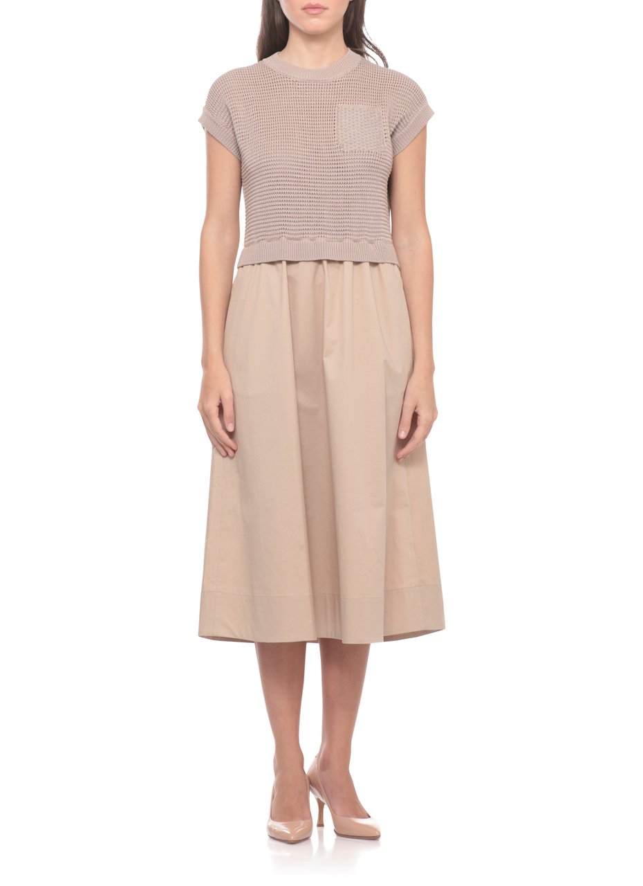 Peserico Textured Cotton Midi Dress With Half-Sleeve Top Neutraal