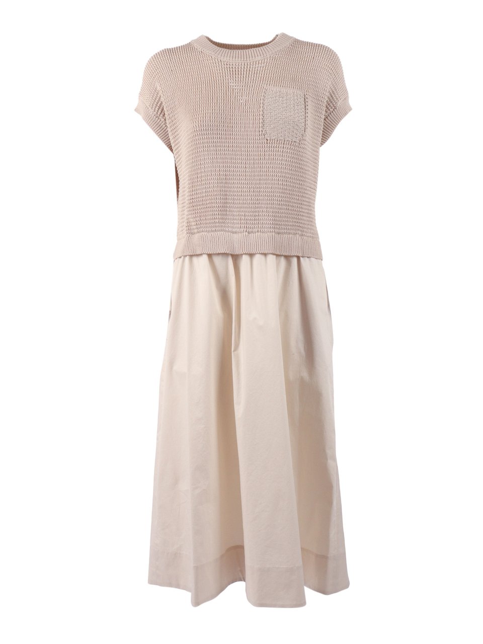 Peserico Textured Bodice Gathered Midi Dress Neutraal